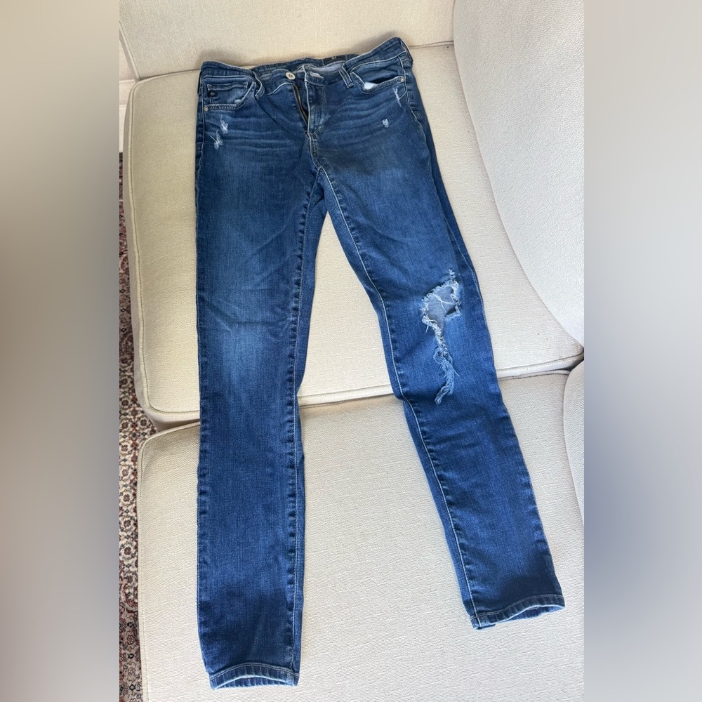 AG Adriano Goldschmied Dark Blue Distressed Skinny Jeans _ The Legging Ankle